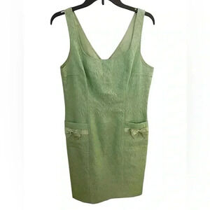 Rickie Freeman for Teri John Vintage 60s Style Green‎ Metallic Sheath Dress
